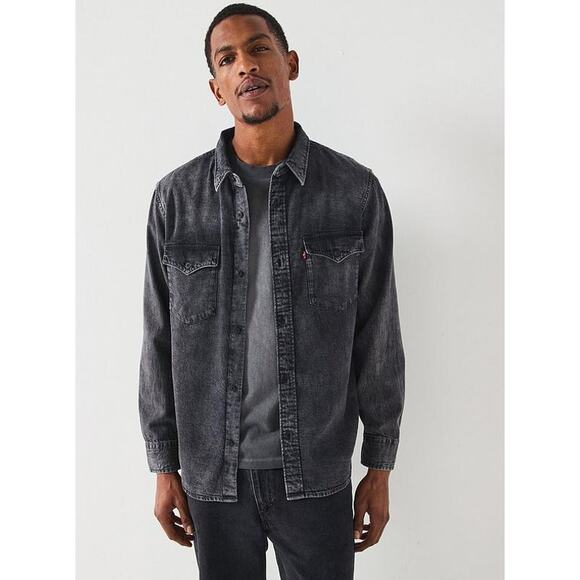 LEVI'S Relaxed Fit Denim Shirt Black Acid Wash Button Up Long Sleeve Men's XL - Picture 3 of 10